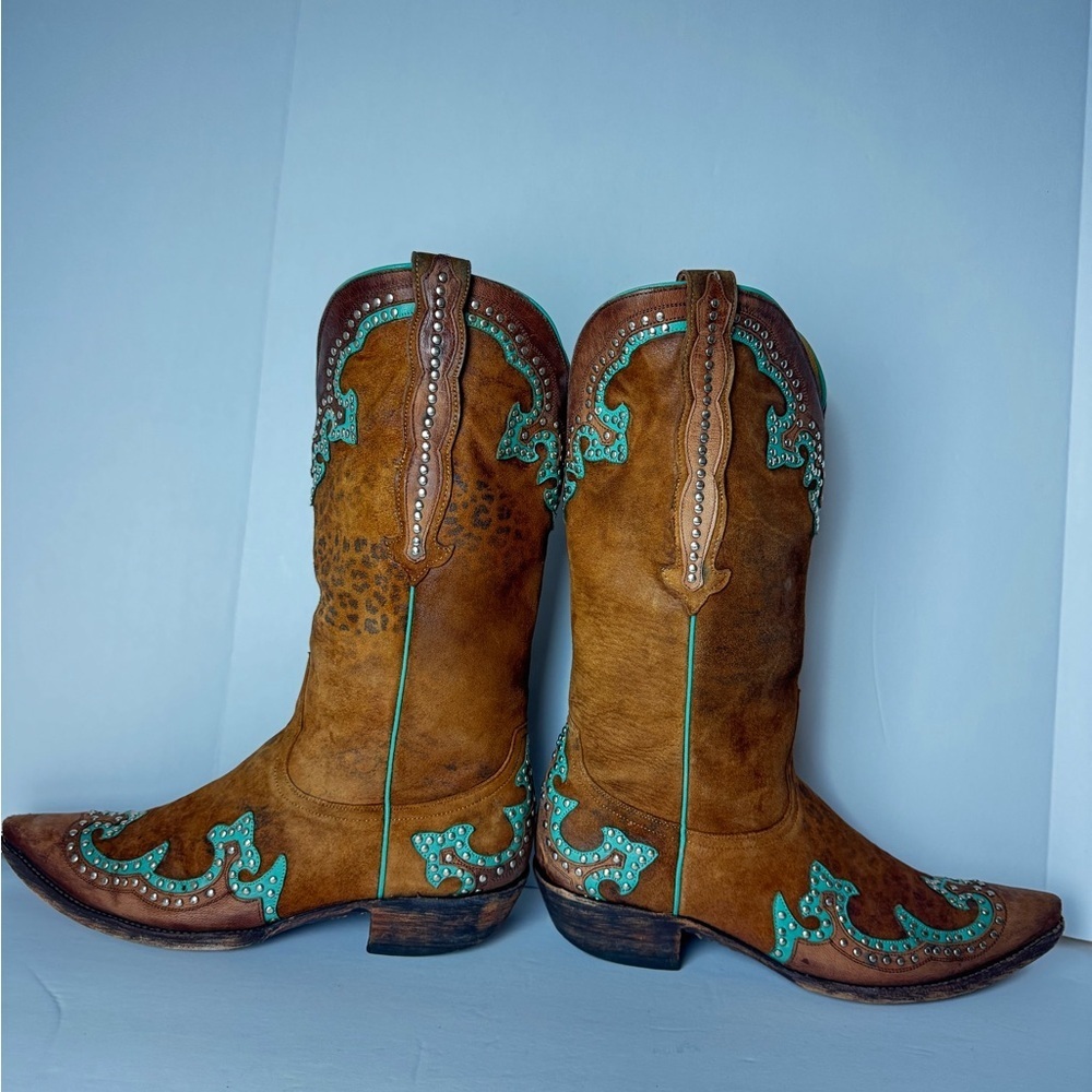 Old Gringo Western Tan and Turquoise Leather Cowboy Boots Size 9B - Picture 13 of 15